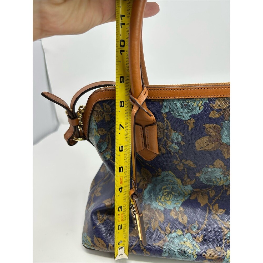 Lauren Ralph Lauren Satchel Top Shoulder Handle Bag Medium Navy Floral Zip - Picture 10 of 13